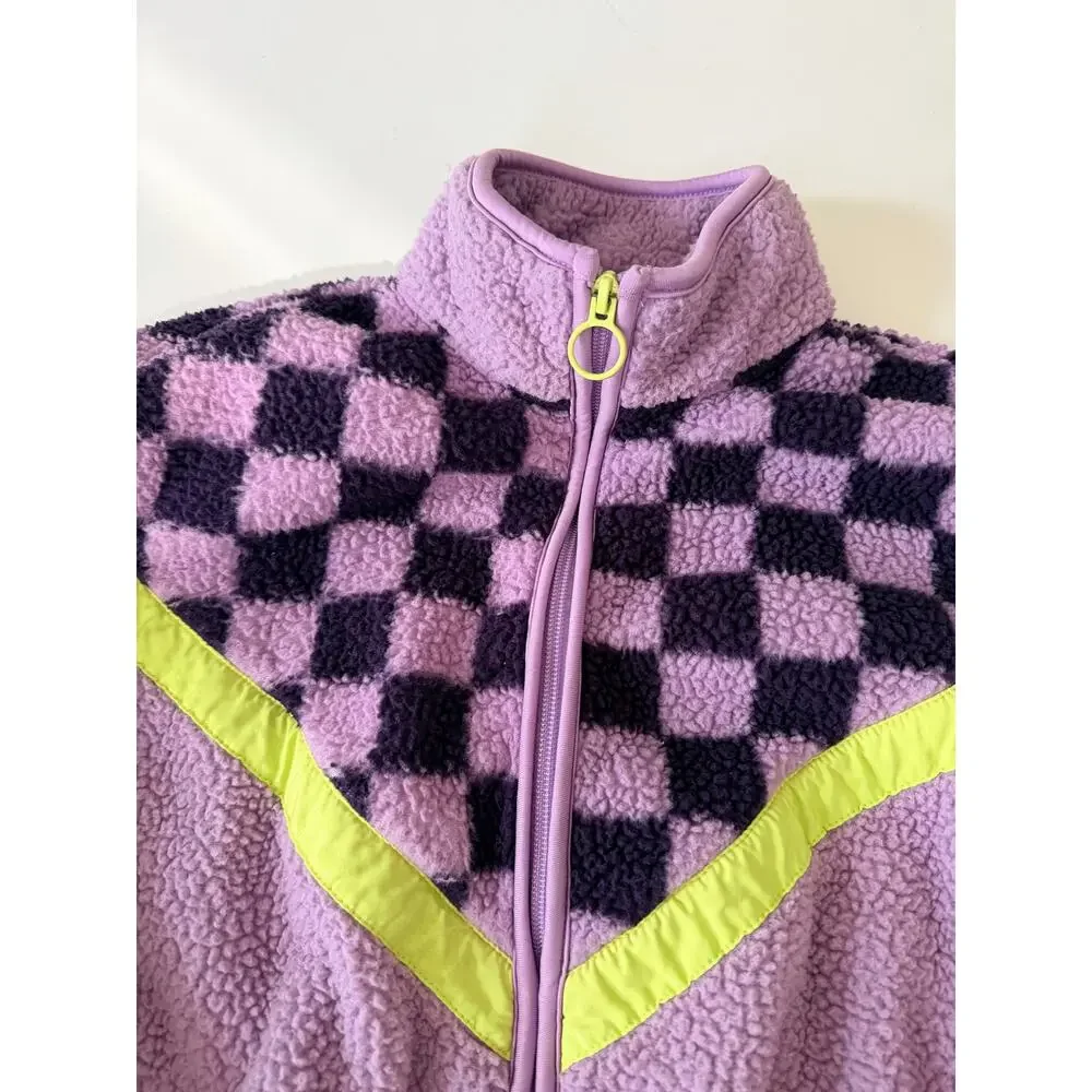 Old Navy Girls Sherpa Zip-Front Jacket - Purple Check